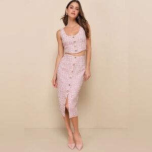 Lulus Elegant Pink Tweed Skirt
